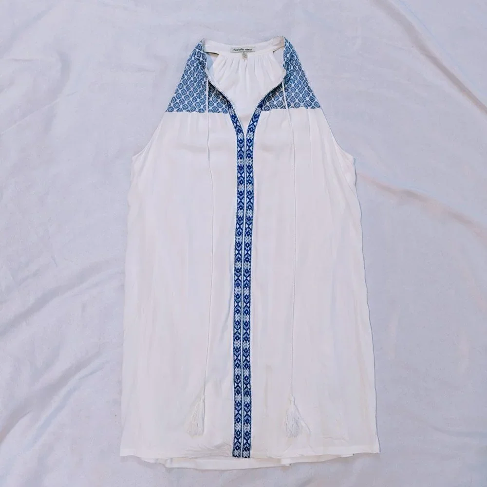 Charlotte Russe Sleeveless Blue and White Boho Dress Women's Size XS